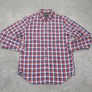 Banana Republic Shirt Men Medium Blue/Red/White Plaid Camden Fit Custom 078 Wash